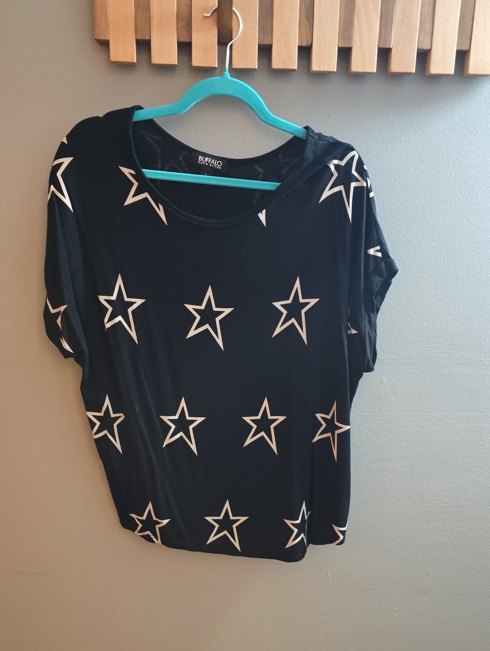 Buffalo David Bitton Black Short Sleeve Top with White Star Print